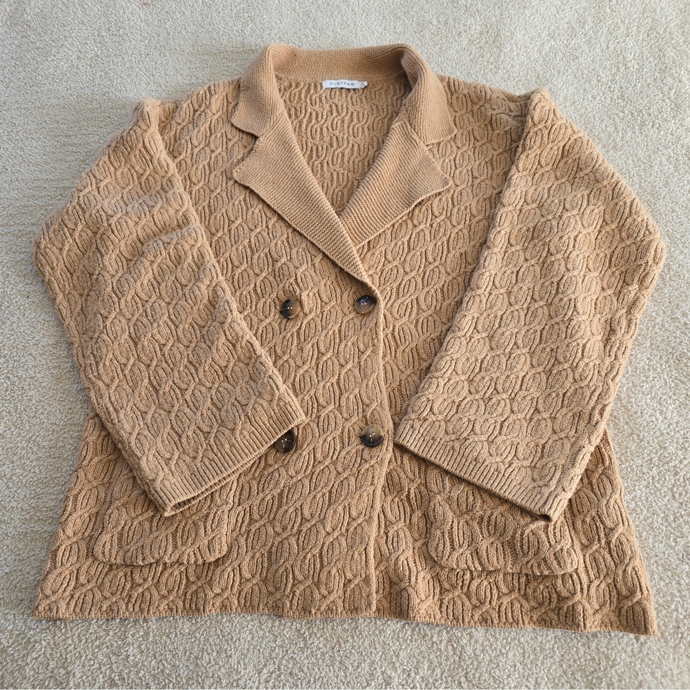 JustFab Cable Knit Shawl Cardigan In Camel Color Grandpacore Boho-chic Size XL